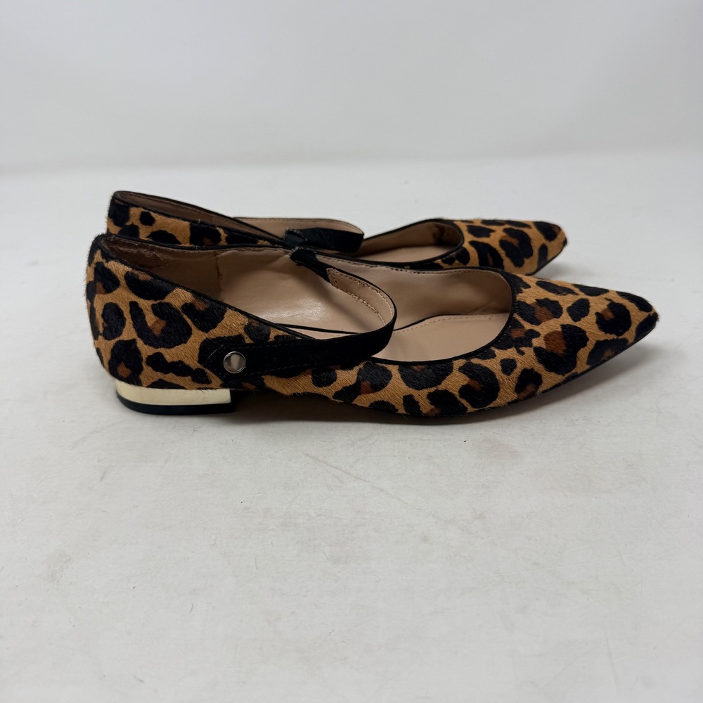 Essex Lane Leopard Print Calf Hair Mary Jane Point Toe Flats Gold Heel Size 6.5 - Picture 7 of 12